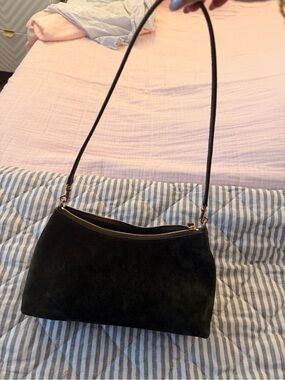 Mansur Gavriel Moss green Suede Shoulder Bag with Gold Zip